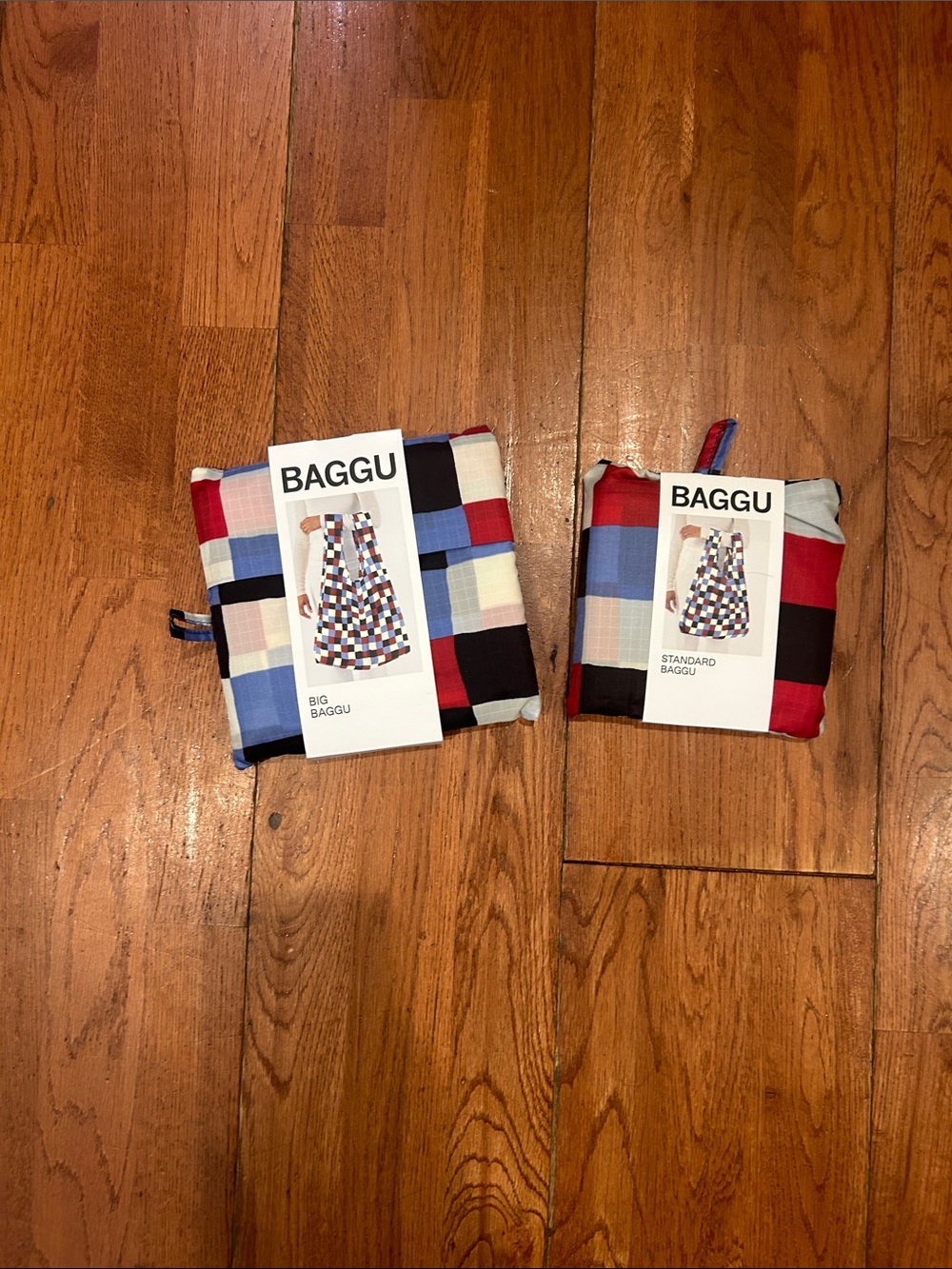 BAGGU Painted Check Big Bag and Standard Bag Set Reusable Tote